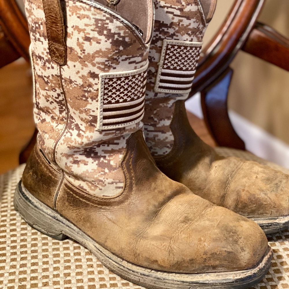 Ariat WorkHog Mens Size 13 WIDE Brown Patriot Steel Toe Work Boot American Flag